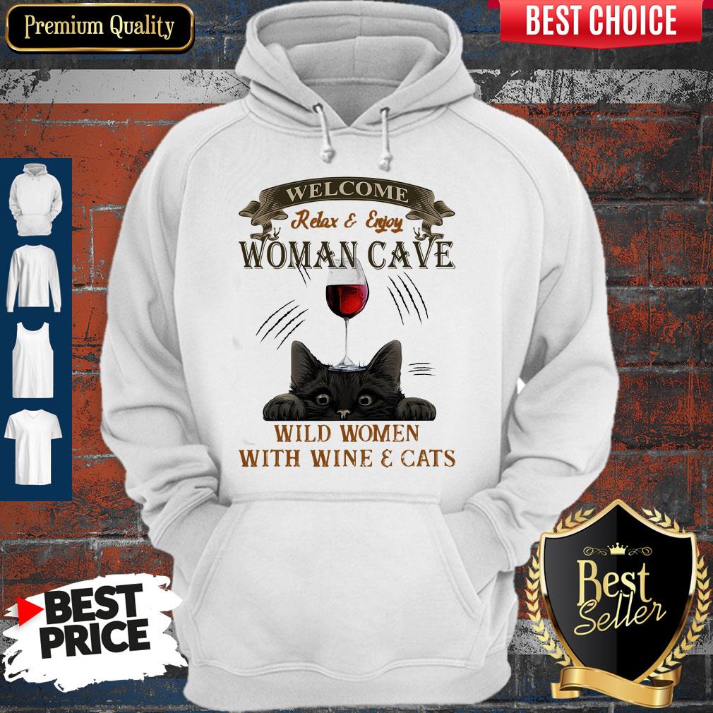 Premium Welcome Relax And Enjoy Woman Cave Wild Women With Wine And Cat Shirt - Image 2