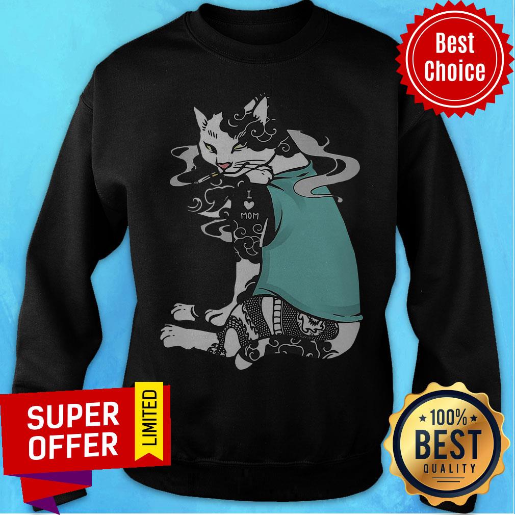 Top Cat Smoking Tattoos I Love Mom Shirt - Image 5