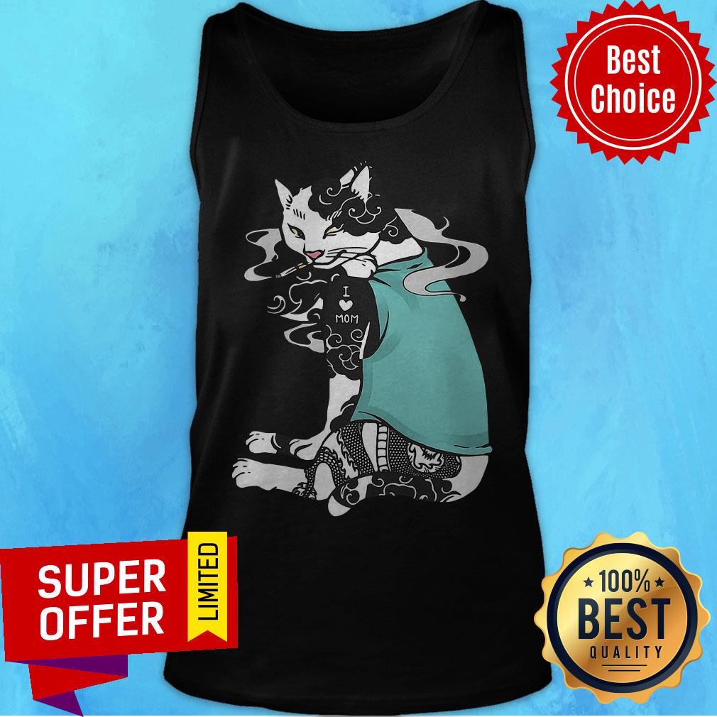 Top Cat Smoking Tattoos I Love Mom Shirt - Image 4