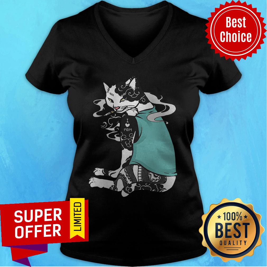 Top Cat Smoking Tattoos I Love Mom Shirt - Image 3