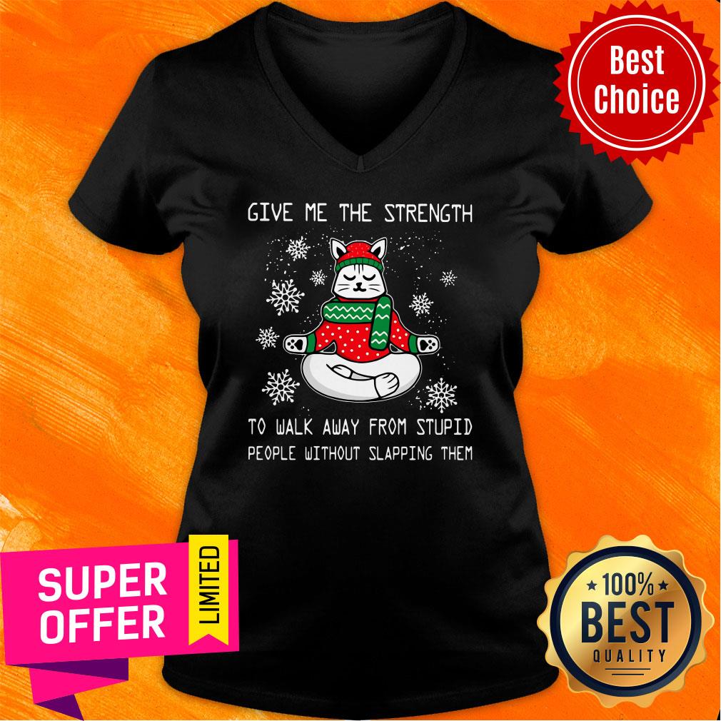 Santa Claus Cat Give Me The Strength To Walk Away From Stupid People Without Slapping Them Shirt - Image 3