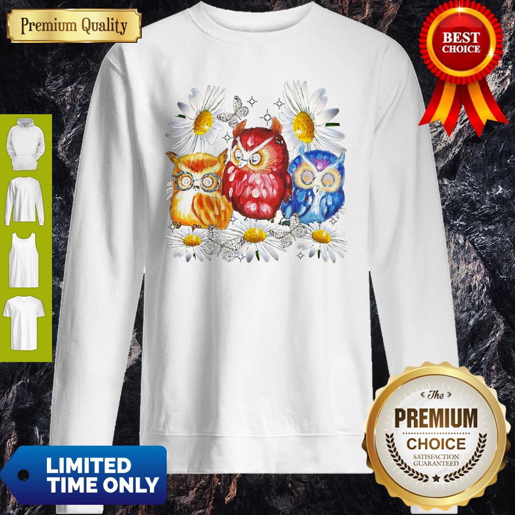 Official Owl And Daisy Flower Shirt - Image 5