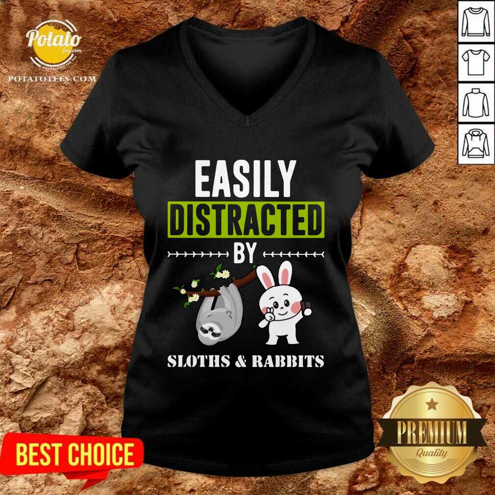 Top Easily Distracted By Sloths Lover Design Cute Rabbits Shirt - Image 2