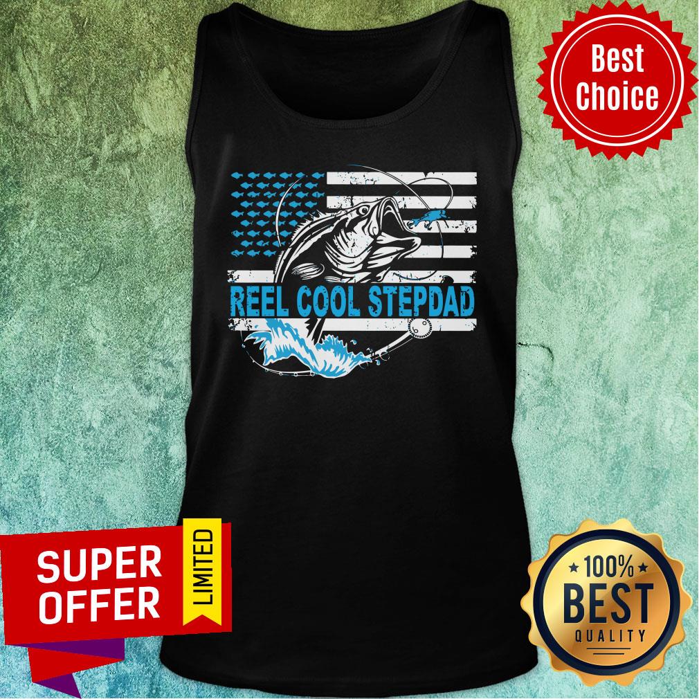 Reel Cool Stepdad Fish American Flag Shirt - Image 3