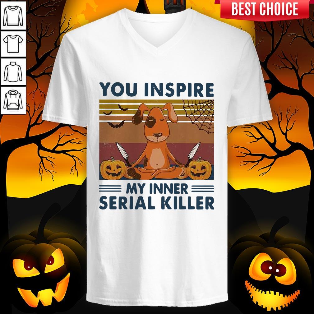 You Inspire My Inner Serial Killer Dog Pumpkin Halloween Vintage Shirt - Image 4