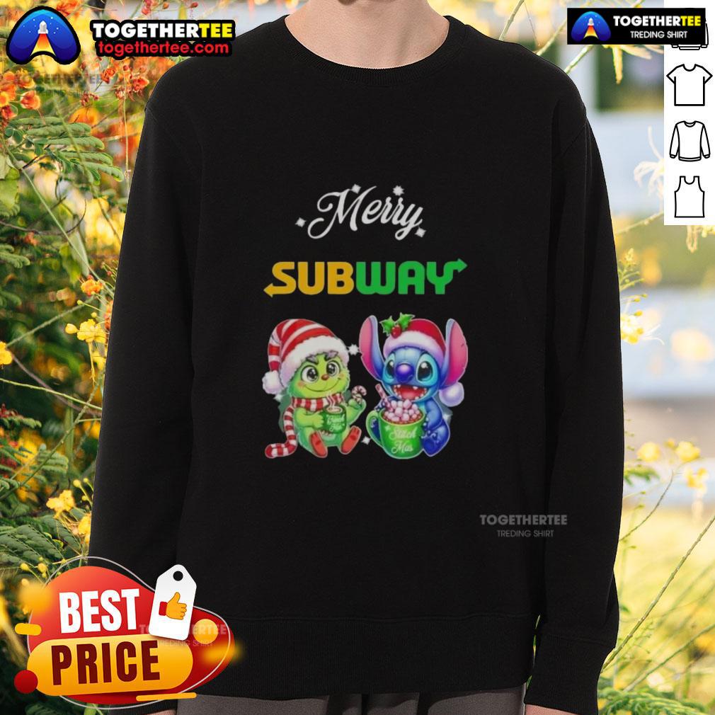 Cute Baby Grinch And Stitch X Subway Merry Christmas T-Shirt - Image 5
