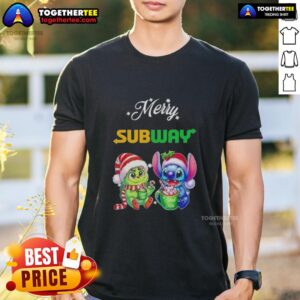 Cute Baby Grinch And Stitch X Subway Merry Christmas T-Shirt
