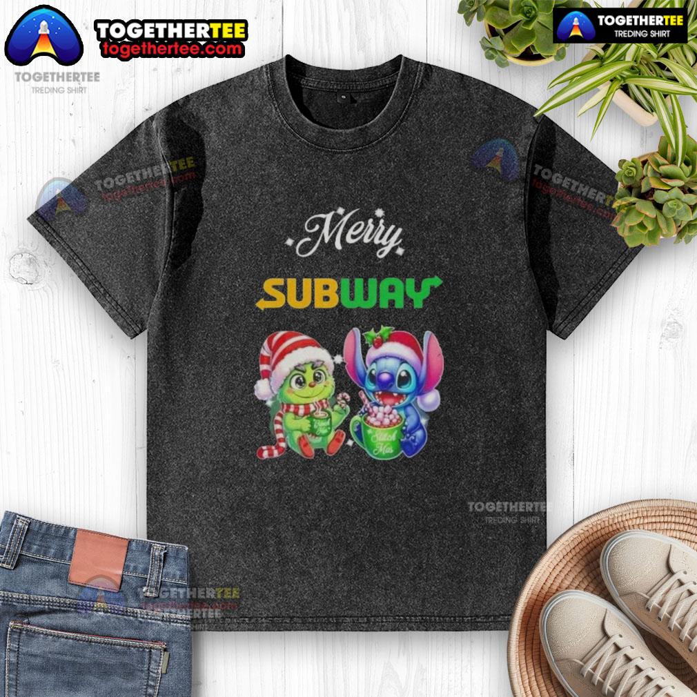 Cute Baby Grinch And Stitch X Subway Merry Christmas T-Shirt - Image 6