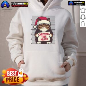 Alternative view of Funny Cat Christmas Tree Killer Mug Shot Merry Christmas Cat Red Santa Hat T-Shirt