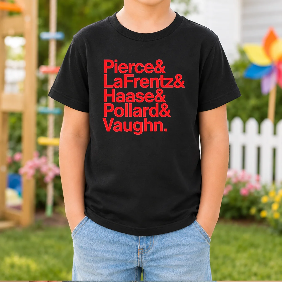 Official Pierce And Lafrentz And Haase And Pollard And Vaughn Kansas Jayhawks Basketball Roster Shirt - Image 9