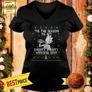 Alternative view of Happy Rick and Morty Tis The Season To Get Riggity Riggity Wrecked Son Humor Christmas Shirt