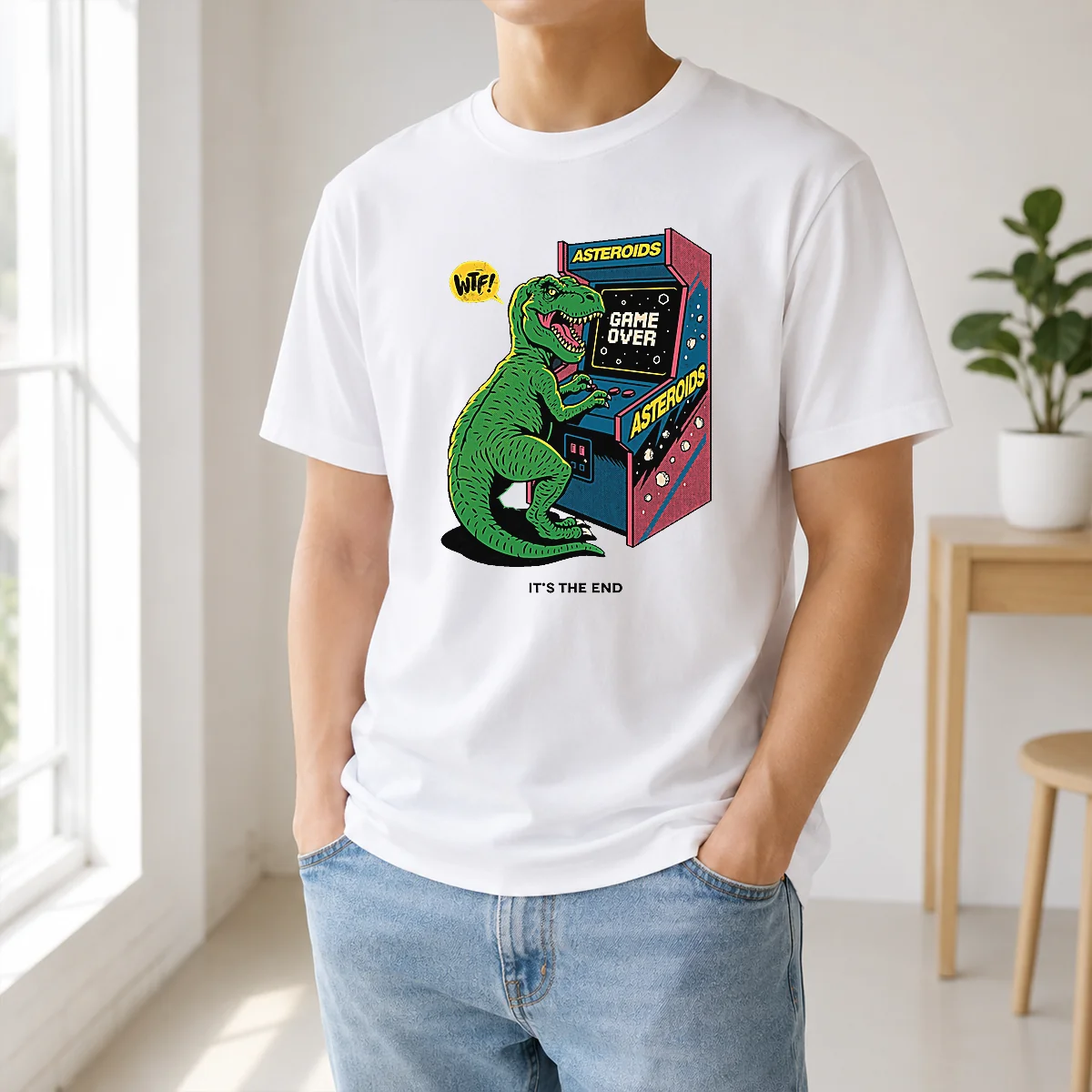 Nice Asteroids Game Over Dinosaur Funny Shirt
