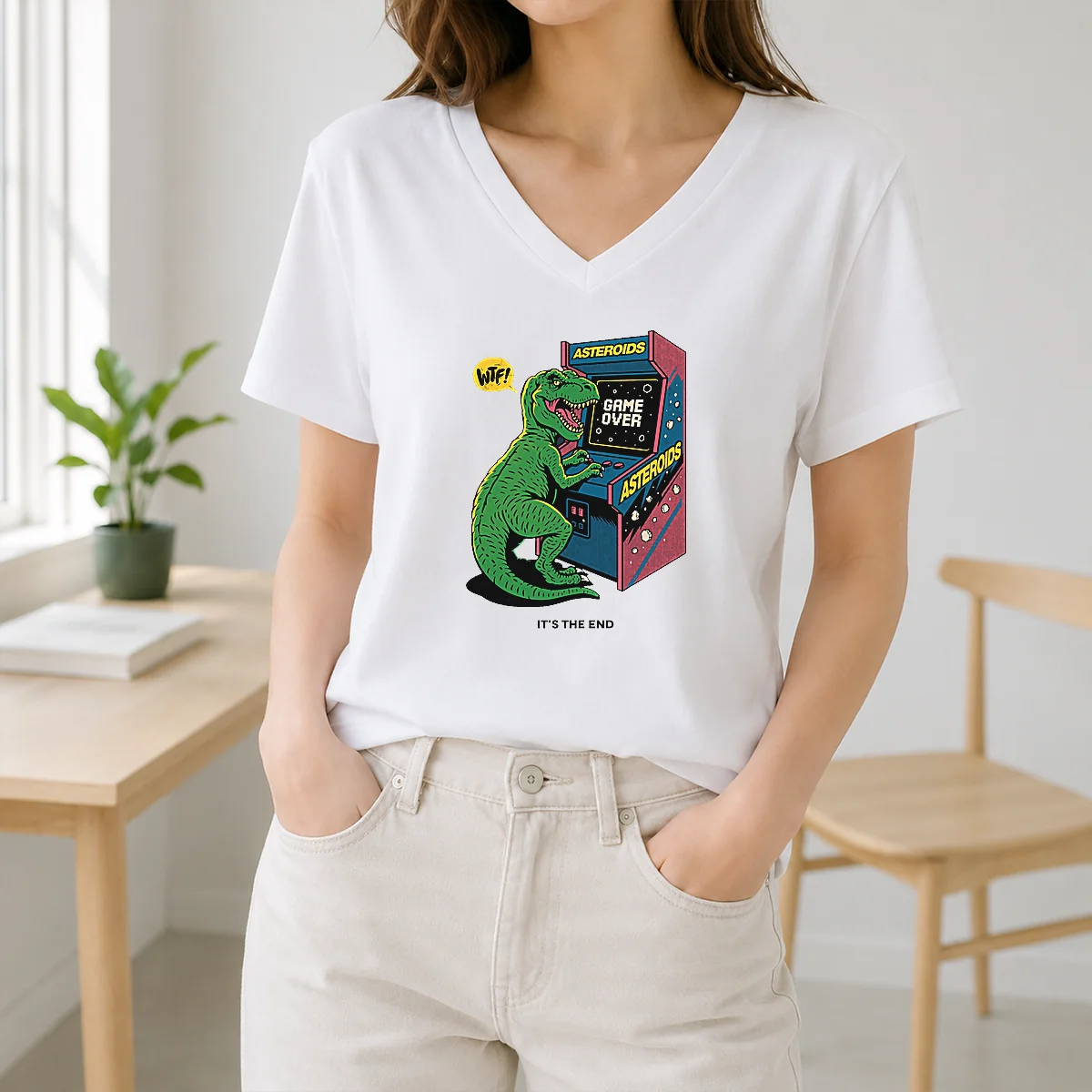 Nice Asteroids Game Over Dinosaur Funny Shirt - Image 2