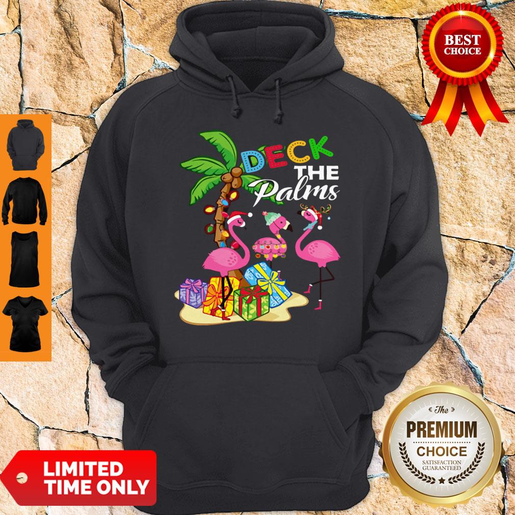 Official Deck The Palms Merry Flamingo Christmas Shirt - Image 2
