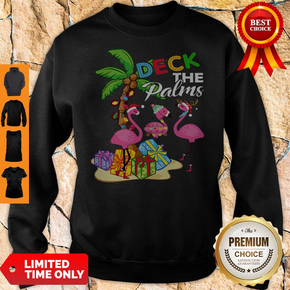 Official Deck The Palms Merry Flamingo Christmas Shirt - Image 5