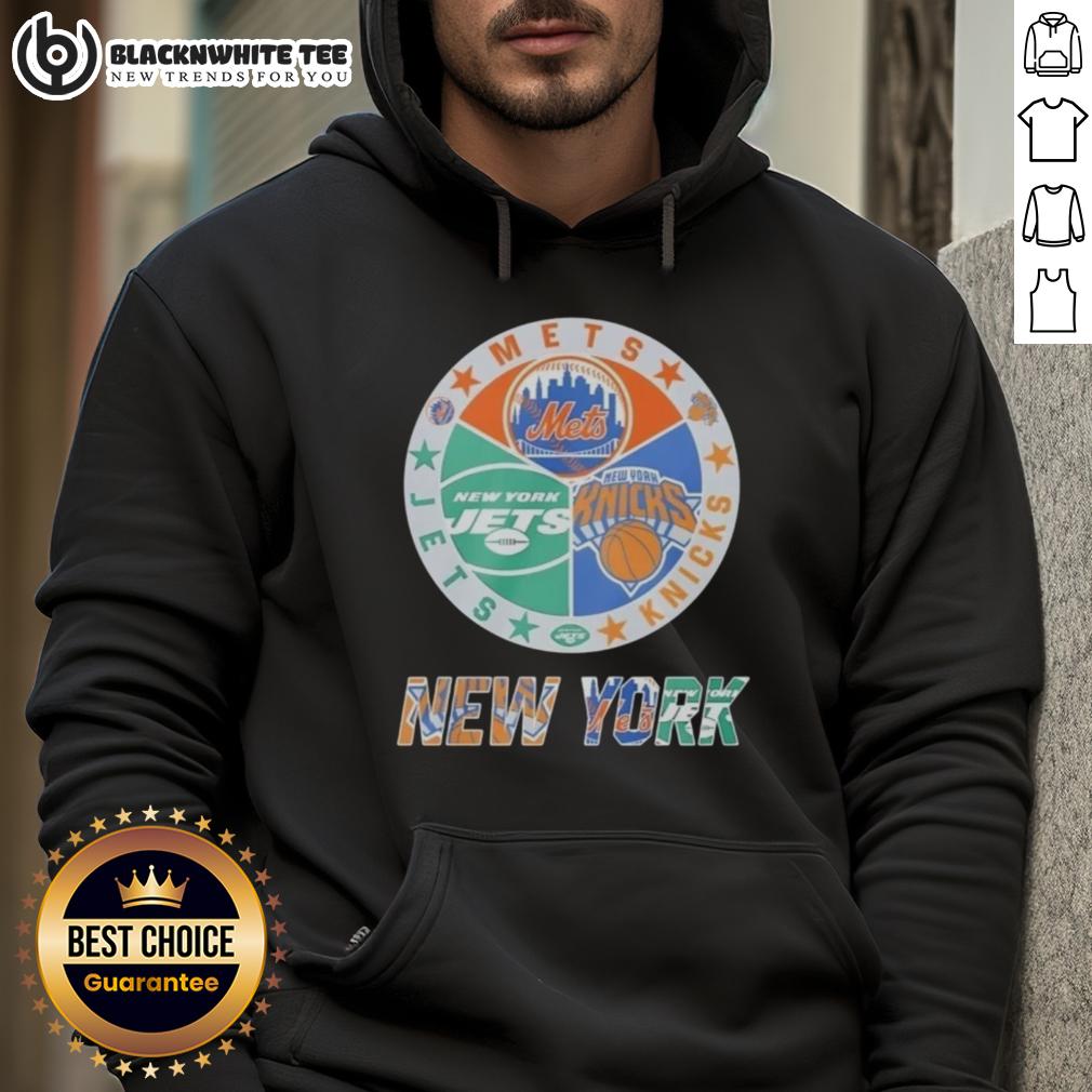 Official New York Mets New York Jets New York Knicks Mashup Logo T-Shirt - Image 2