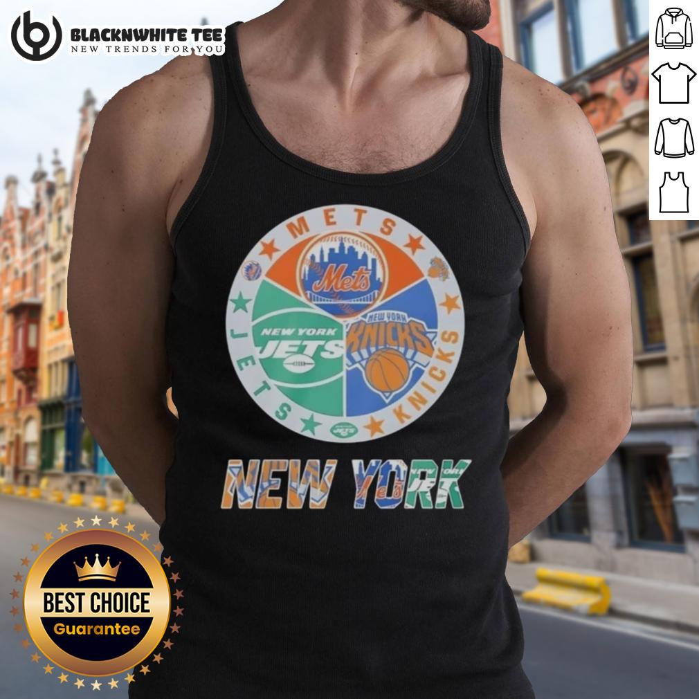 Official New York Mets New York Jets New York Knicks Mashup Logo T-Shirt - Image 4