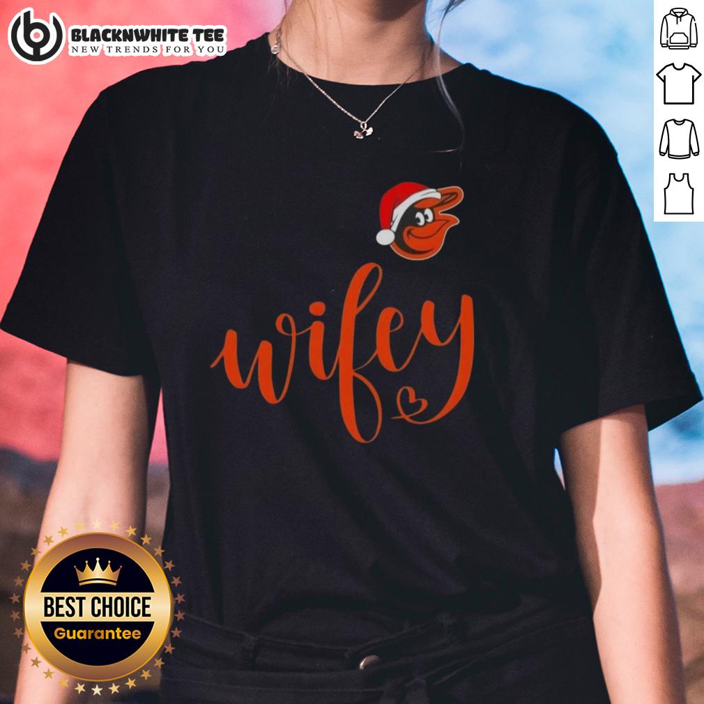 Good Wifey Baltimore Orioles Santa Hat Merry Christmas T-Shirt - Image 3