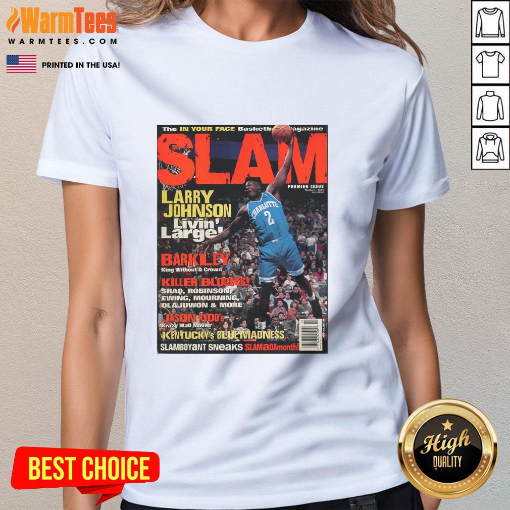 Hot Larry Johnson Livin' Larger The In Your Face Basketball Magazine Slam T-Shirt - Image 3