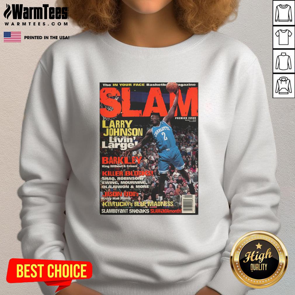 Hot Larry Johnson Livin' Larger The In Your Face Basketball Magazine Slam T-Shirt - Image 5