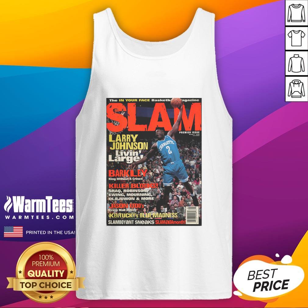 Hot Larry Johnson Livin' Larger The In Your Face Basketball Magazine Slam T-Shirt - Image 4