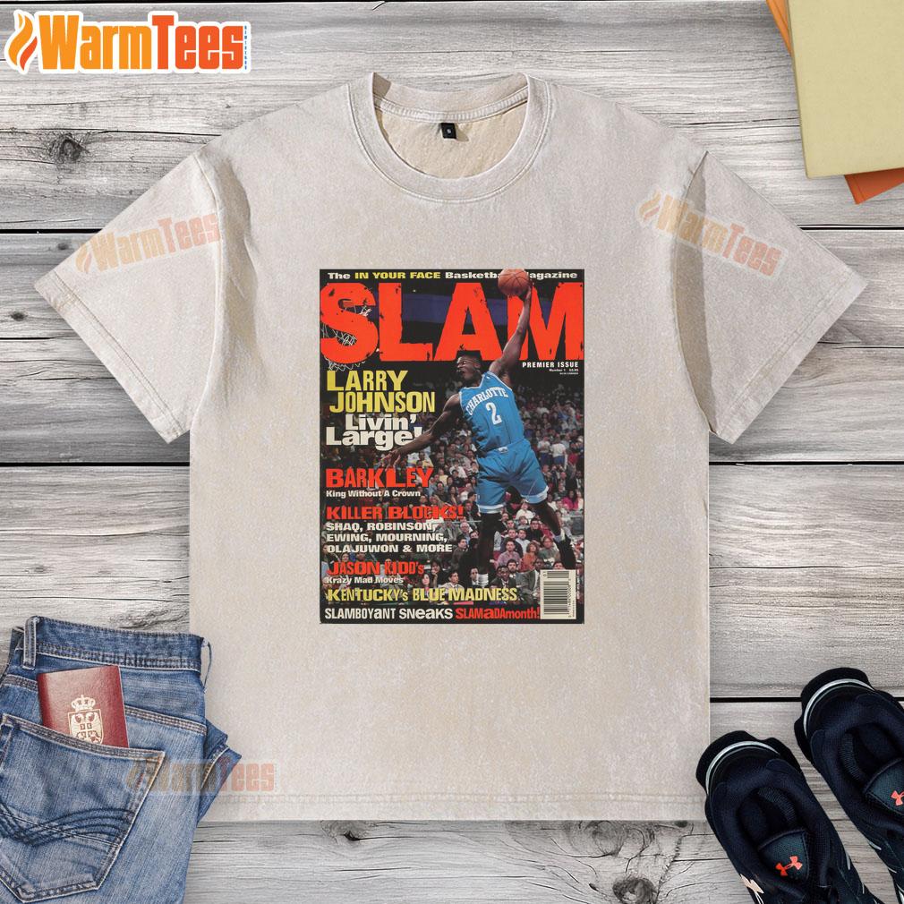 Hot Larry Johnson Livin' Larger The In Your Face Basketball Magazine Slam T-Shirt - Image 6