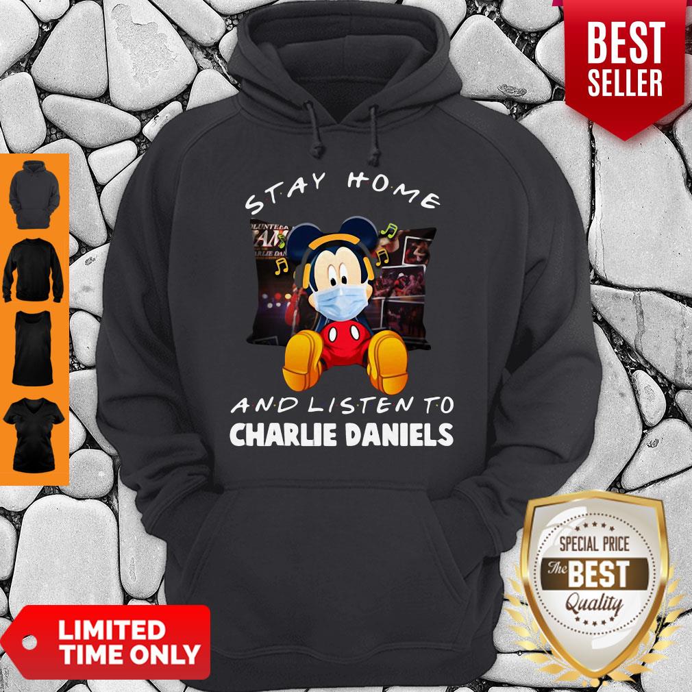 Premium Mickey Mouse Mask Stay Home And Listen To Charlie Daniels Shirt - Image 4