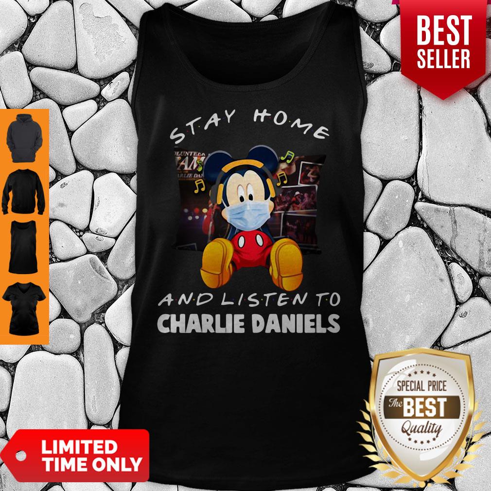 Premium Mickey Mouse Mask Stay Home And Listen To Charlie Daniels Shirt - Image 2