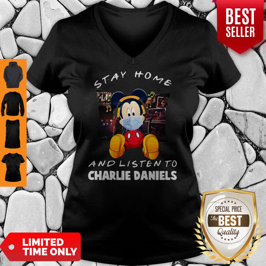 Premium Mickey Mouse Mask Stay Home And Listen To Charlie Daniels Shirt - Image 5