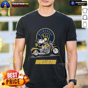 Original Snoopy And Woodstock Driving Motorbike Milwaukee Brewers T-Shirt