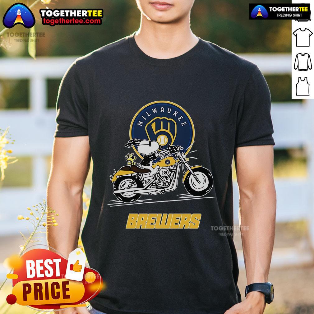 Original Snoopy And Woodstock Driving Motorbike Milwaukee Brewers T-Shirt