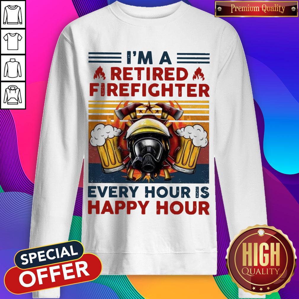 Im A Retired Firefighter Every Hour Is Happy Hour Vintage Retro Shirt - Image 4