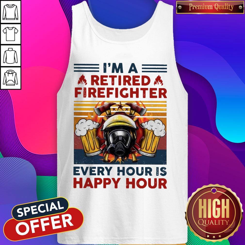 Im A Retired Firefighter Every Hour Is Happy Hour Vintage Retro Shirt - Image 3