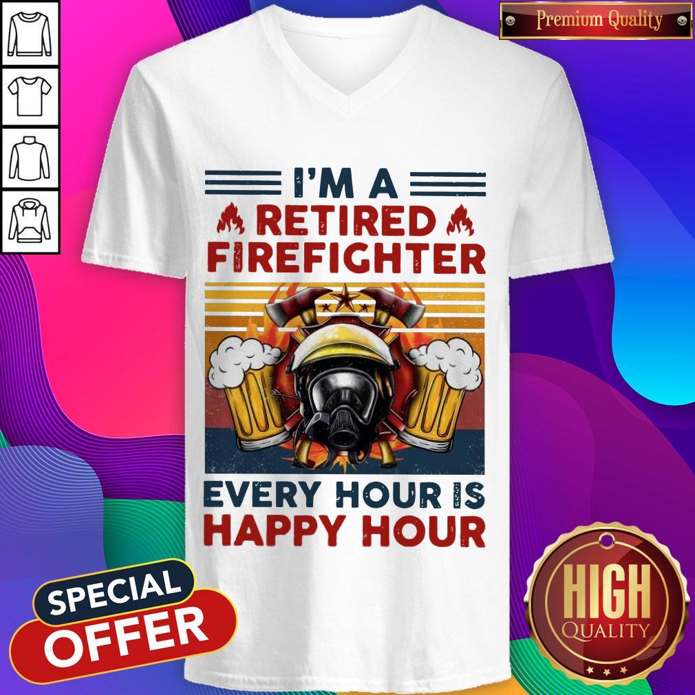 Im A Retired Firefighter Every Hour Is Happy Hour Vintage Retro Shirt - Image 2