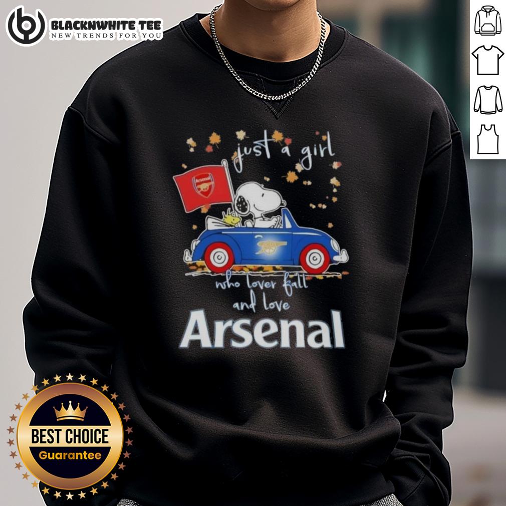 Top Peanuts Snoopy Driving Car Just A Girl Who Lover Fall And Love Arsenal FC T-Shirt - Image 5