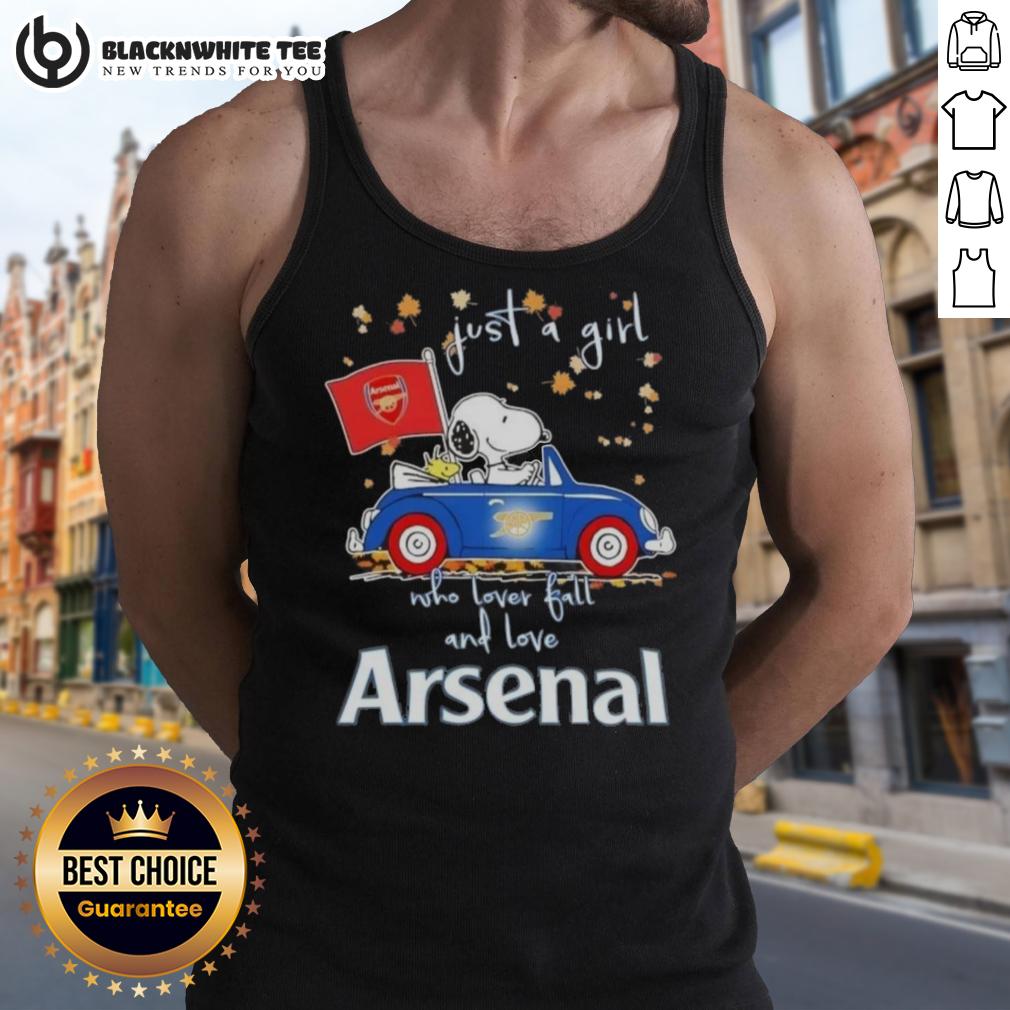Top Peanuts Snoopy Driving Car Just A Girl Who Lover Fall And Love Arsenal FC T-Shirt - Image 4