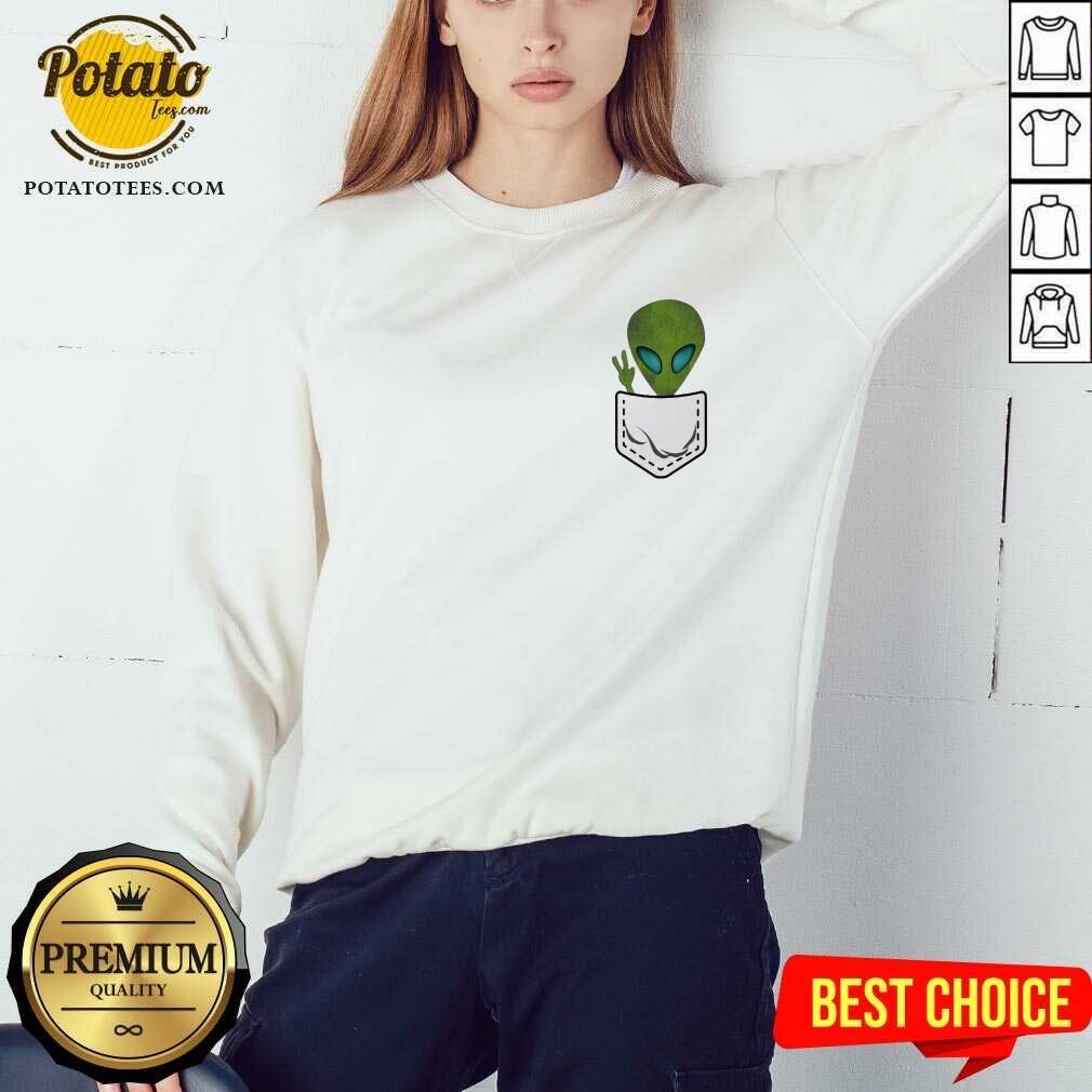 Alien Pocket Cool Funny Cute Peace Ufo Gift Shirt - Image 3