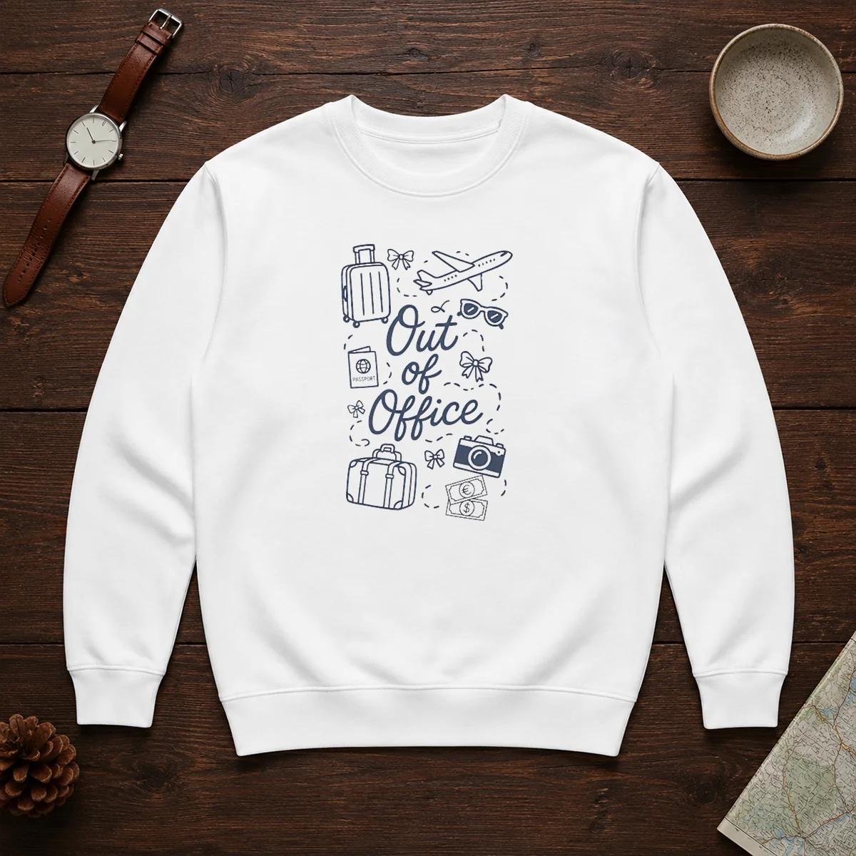 Pretty Travel Inspired Doodle Out Of Office Vacation Shirt - Image 7