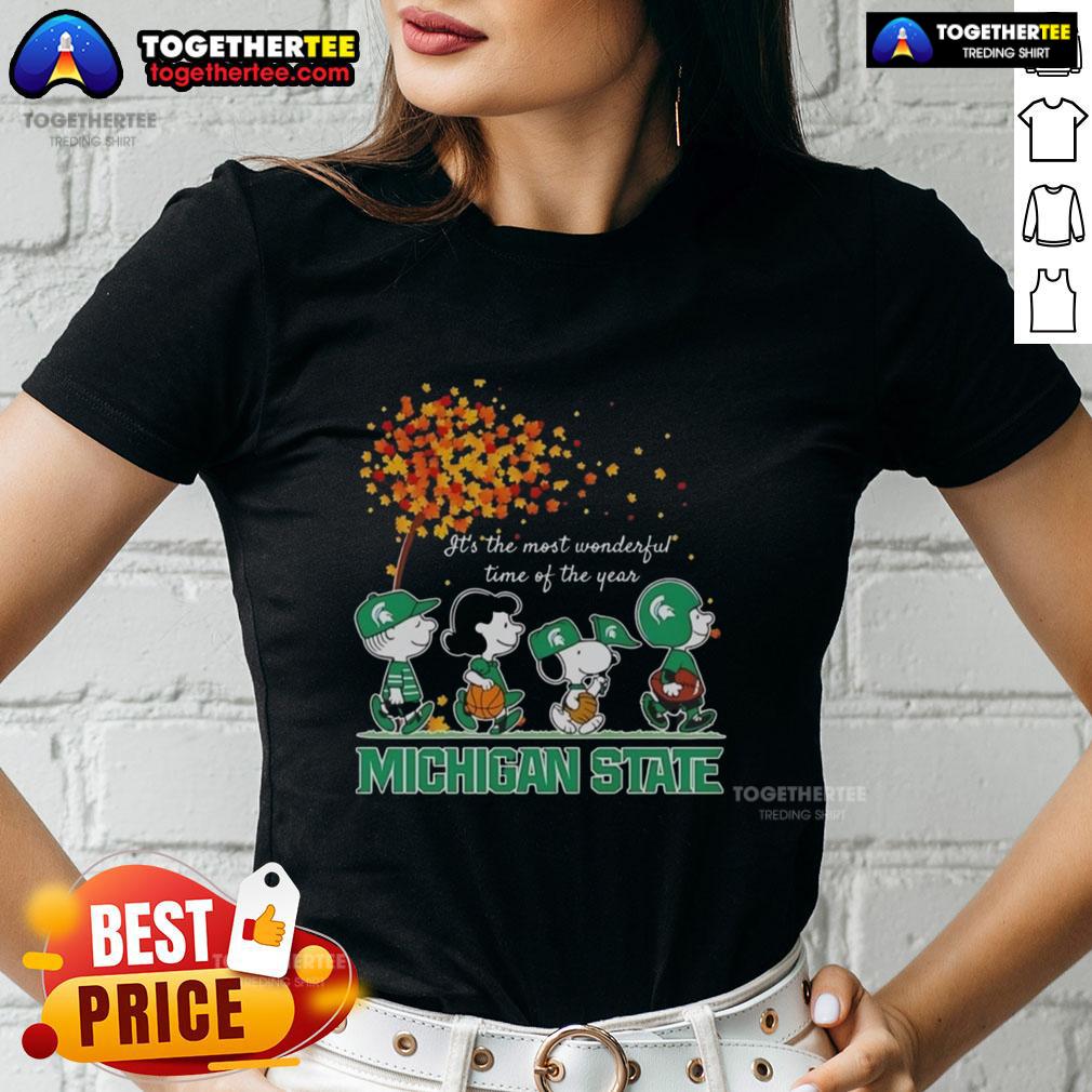 Original Snoopy And Friends Michigan State It's The Most Wonderful Time Of The Year Autumn T-Shirt - Image 3