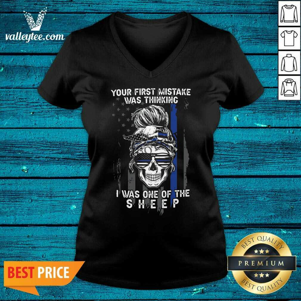 Cute Skull Girl Your First Mistake Was Thinking I Was One Of The Sheep American Flag Shirt - Image 2