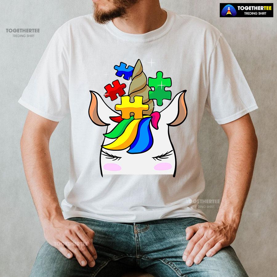 Unicorn Autism Puzzle Pieces T-Shirt - Image 2