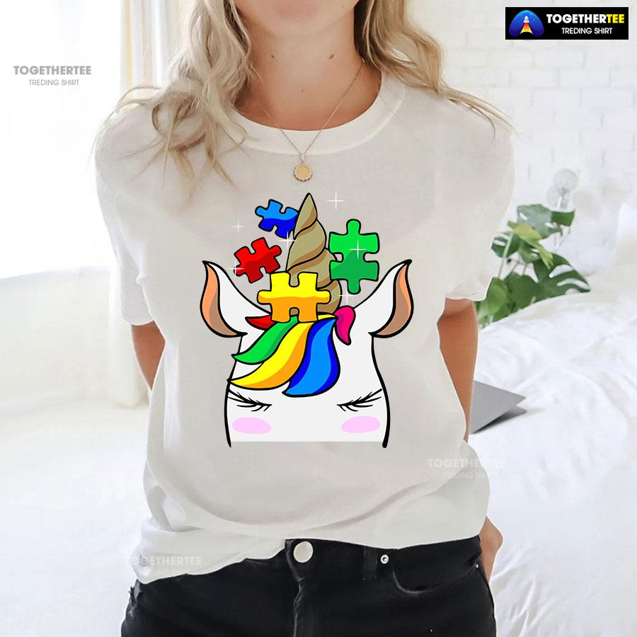 Unicorn Autism Puzzle Pieces T-Shirt - Image 3