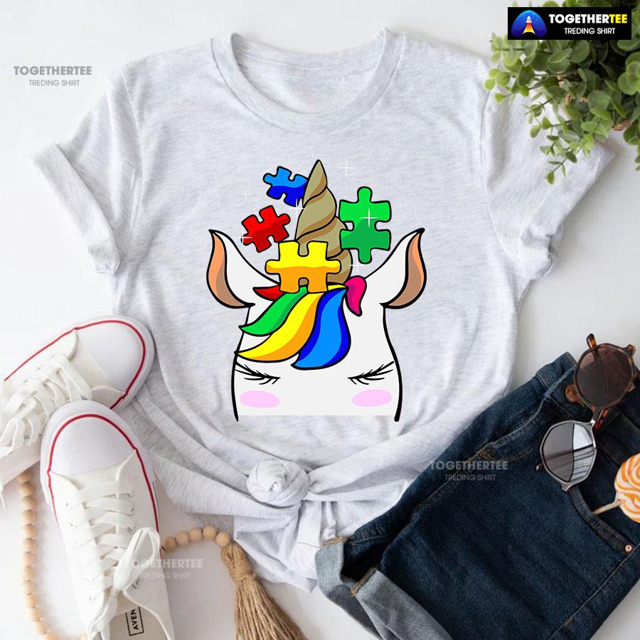 Unicorn Autism Puzzle Pieces T-Shirt - Image 4