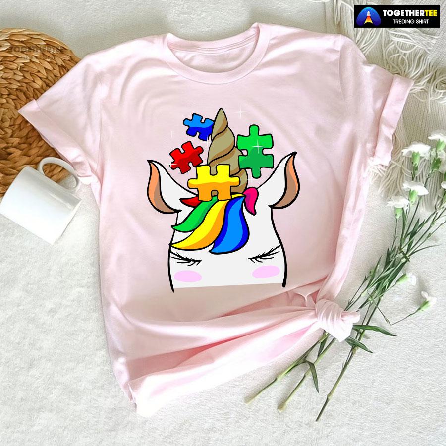 Unicorn Autism Puzzle Pieces T-Shirt - Image 5
