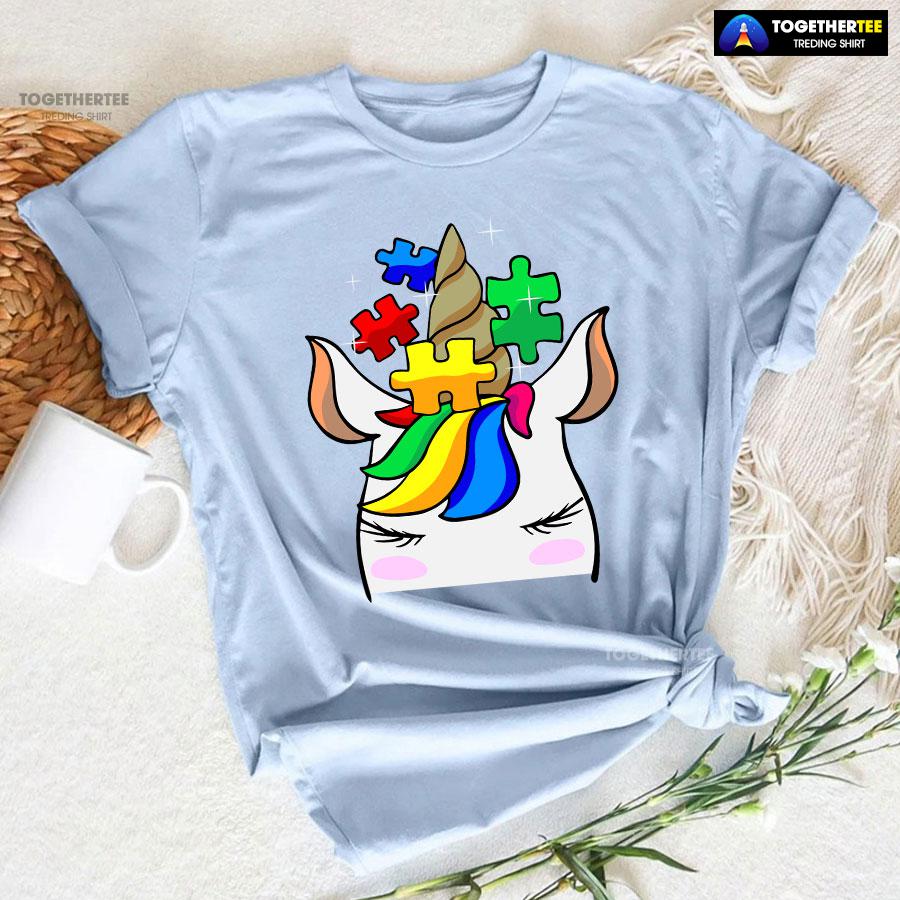 Unicorn Autism Puzzle Pieces T-Shirt - Image 6