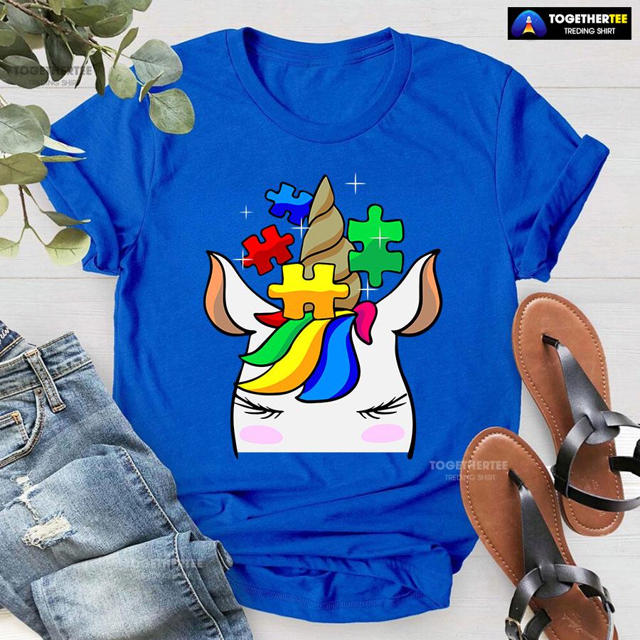Unicorn Autism Puzzle Pieces T-Shirt - Image 7