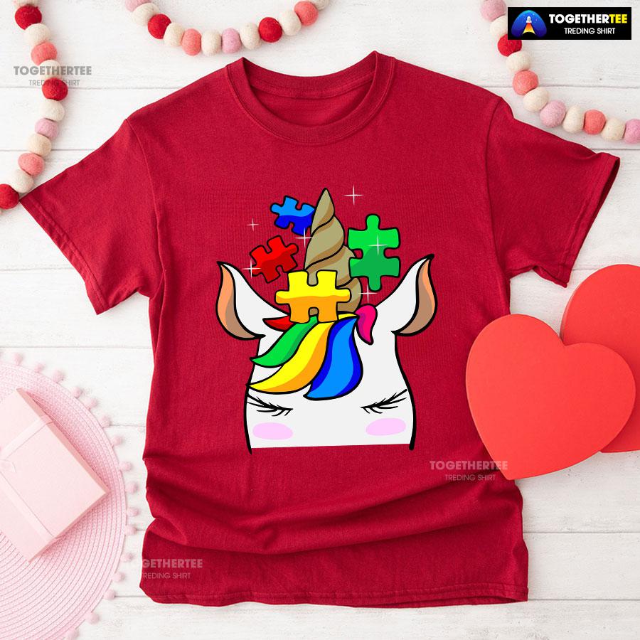 Unicorn Autism Puzzle Pieces T-Shirt - Image 8
