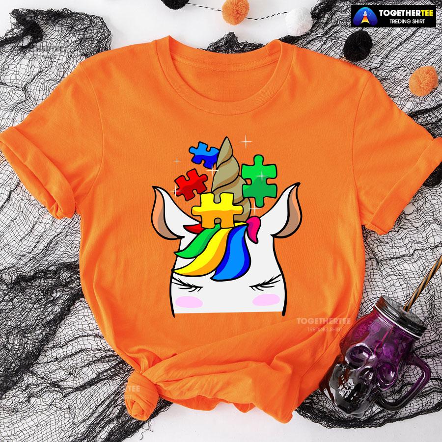 Unicorn Autism Puzzle Pieces T-Shirt - Image 9