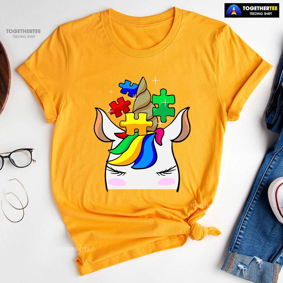 Unicorn Autism Puzzle Pieces T-Shirt - Image 10