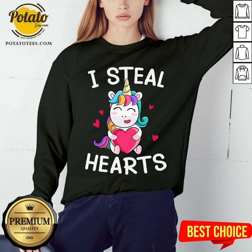 Awesome Valentine’s Day Unicorn Lovers I Steal Hearts Shirt - Image 4